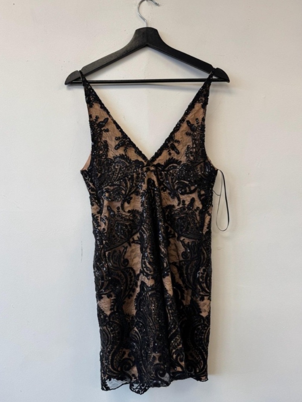 Free People Night Shimmers Black Lace Overlay Mini Dress